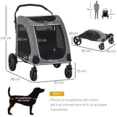 PAWHUT voziček za srednje velike pse do 55 kg iz jekla in tkanine oxford s 4 kolesi