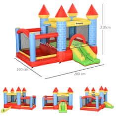 OUTSUNNY Outsunny velikanski napihljivi grad za otroke od 3 do 8 let s toboganom, bazenom in košem, 280 cm x 260 cm x 210 cm