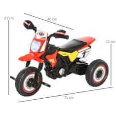 HOMCOM Otroški tricikel v stilu motornega kolesa s pedali, z lučmi in zvoki, 3 velika kolesa, starost 18-36 mesecev, 71x40x51cm, rdeča barva