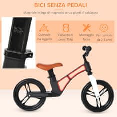 HOMCOM Kolo iz magnezijeve zlitine brez pedal za otroke od 2 do 5 let z nastavljivo višino sedeža in krmila, polna kolesa, 86x41x49-
56 cm, črno-bela