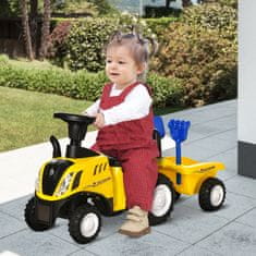 HOMCOM Otroški traktor s prikolico, grabljami in lopato,
izobraževalna
igrača za otroke od 12 do 36 mesecev, 91x29x44cm,
rumena