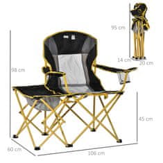 OUTSUNNY zložljiv stol za kampiranje z vgrajeno mizico in držalom za pijačo, kovina in tkanina, 106x60x98cm, črno
rumena