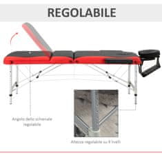 HOMCOM prenosna, zložljiva, profesionalna aluminijasta masažna miza za kozmetičarko, terapevta, spa, rdeča in črna,
215x60x61-84cm