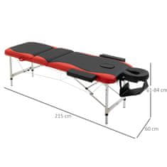 HOMCOM prenosna, zložljiva, profesionalna aluminijasta masažna miza za kozmetičarko, terapevta, spa, rdeča in črna,
215x60x61-84cm