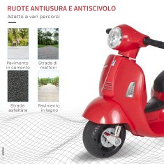 HOMCOM HOMCOM Otroško električno motorno kolo z uradnim dovoljenjem Vespa Baterija 6V, žarometi in rog, za otroke 18-36 mesecev, rdeče, 66,5x38x52cm