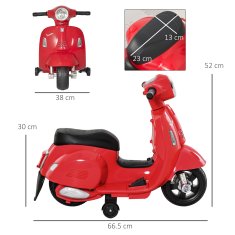 HOMCOM HOMCOM Otroško električno motorno kolo z uradnim dovoljenjem Vespa Baterija 6V, žarometi in rog, za otroke 18-36 mesecev, rdeče, 66,5x38x52cm