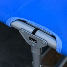 OUTSUNNY zložljiv ležalnik za
kampiranje 5 položajev za nagibanje in stranski žep, ležalnik iz jekla in tkanine oxford 58x193x35,5 cm,
modra barva