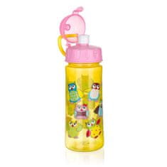 Banquet Steklenica za pitje 500ml s slamico Plastična sova, RUMENA