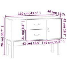 Vidaxl Komoda bela 110x40x78 cm trdna borovina