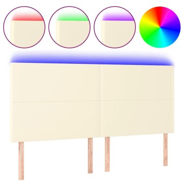 Vidaxl LED posteljno vzglavje krem 200x5x118/128 cm umetno usnje