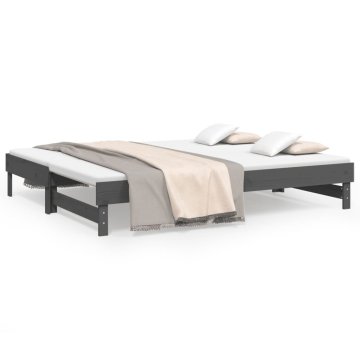 Vidaxl Izvlečna dnevna postelja siva 2x(100x200) cm trdna borovina