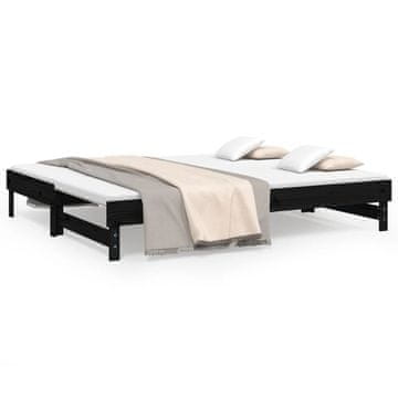 Vidaxl Izvlečna dnevna postelja črna 2x(80x200) cm trdna borovina