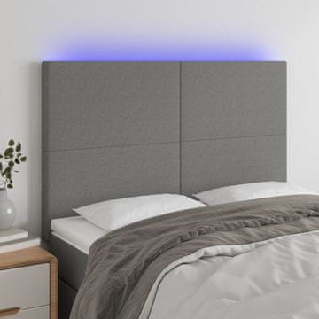Vidaxl vidaXL Vzglavje postelje z LED diodo temno sivo 144x5x118/128 cm blago