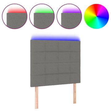 Vidaxl LED posteljno vzglavje temno sivo 90x5x118/128 cm blago