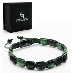 GT collection GREEN TIGER EYE, MATTE ONYX Flatbead zapestnica za moške - zeleni in črni kamni