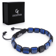 GT collection Zapestnica s ploščatimi perlami LAPIS LAZULI za moške – modri kamni in črna perla CZ