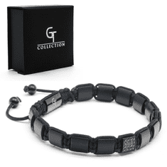GT collection Zapestnica s ploščatimi perlicami MAT ONYX za moške – črni kamni in črna kroglica CZ