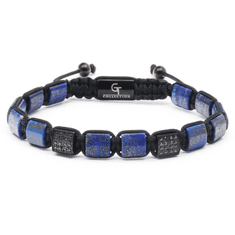 GT collection Zapestnica s ploščatimi perlami LAPIS LAZULI za moške – modri kamni in črna perla CZ