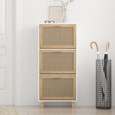 Vidaxl Omarica za čevlje bela 52x25x115 cm inž. les in naravni ratan