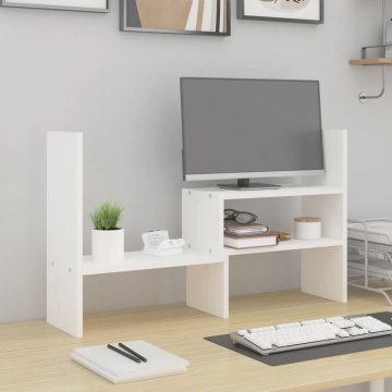 Vidaxl Stojalo za zaslon bele barve (39-72)x17x43 cm trdna borovina