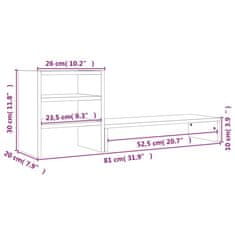 Vidaxl Stojalo za zaslon sivo 81x20x30 cm trdna borovina