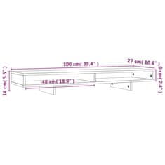 shumee Stojalo za zaslon sivo 100x27x14 cm trdna borovina