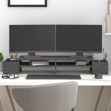 Vidaxl vidaXL Stojalo za monitor sivo 100 x 27,5 x 15 cm masivni borov les