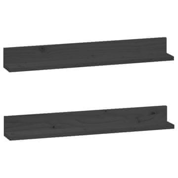Vidaxl Stenske police 2 kosa siva 80x11x9 cm trdna borovina