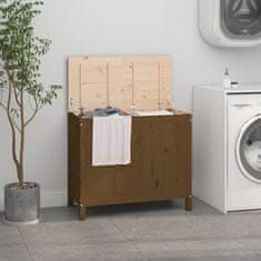 Vidaxl Zaboj za perilo medeno rjav 88,5x44x76 cm trdna borovina