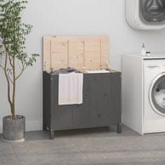 Vidaxl Zaboj za perilo siv 88,5x44x76 cm trdna borovina