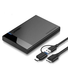 Ugreen Zunanje ohišje za HDD/SSD 2,5" US221, SATA, USB 3.0 + USB-C do micro USB 3.0 (črno)