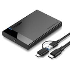 Ugreen Zunanje ohišje za HDD/SSD 2,5" US221, SATA, USB 3.0 + USB-C do USB-C 3.1 (črno)
