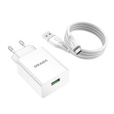 Vipfan E03 omrežni polnilnik, 1x USB, 18W, QC 3.0 + kabel USB-C (bel)