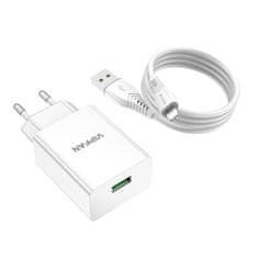 Vipfan E03 omrežni polnilec, 1x USB, 18W, QC 3.0 + Lightning kabel (bela)
