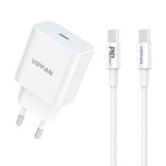 Vipfan  E04 omrežni polnilnik, USB-C, 20 W, QC 3.0 + kabel USB-C (bel)