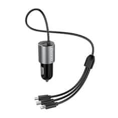 DUDAO R5Pro avtomobilski polnilec 1x USB, 3,4A + kabel 3v1 USB-C / Micro USB / Lightning (siv)