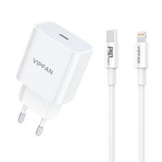 Vipfan E04 omrežni polnilec, USB-C, 20 W, QC 3.0 + kabel Lightning (bela)