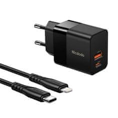 Mcdodo CH-1952 USB + USB-C, 20W omrežni polnilnik + kabel USB-C z Lightning (črn)
