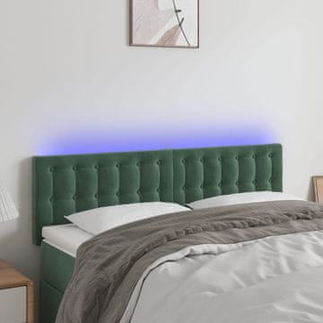Vidaxl vidaXL Vzglavje postelje z LED diodo temno zeleno 144x5x78/88 cm žamet