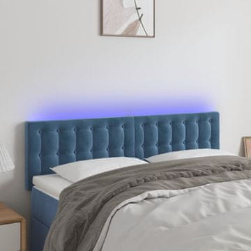 Vidaxl vidaXL Vzglavje postelje z LED diodo temno modro 144x5x78/88 cm žametno