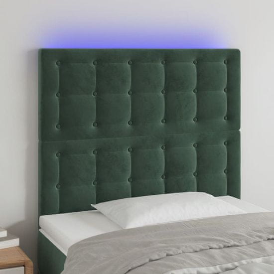 shumee vidaXL LED posteljno vzglavje temno zeleno 100x5x118/128 cm žamet