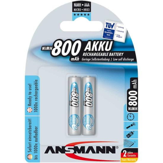 Ansmann MaxE HR03 AAA polnilna baterija, 800 mAh, 2 kosa