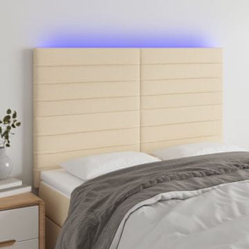 Vidaxl vidaXL Vzglavje postelje z LED zaslonom, kremno, 144x5x118/128 cm, blago