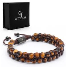 GT collection Men's TIGER EYE Double Bead Bracelet - Brown Stones