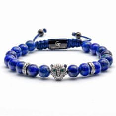 GT collection Moška zapestnica LAPIS LAZULI s srebrno glavo LEOPARDJA - modri kamni