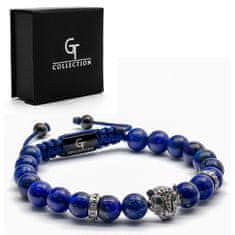 GT collection Moška zapestnica LAPIS LAZULI s srebrno glavo LEOPARDJA - modri kamni