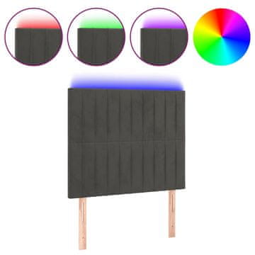 Vidaxl LED posteljno vzglavje temno sivo 90x5x118/128 cm žamet