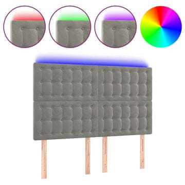 Vidaxl LED posteljno vzglavje svetlo sivo 144x5x118/128 cm žamet