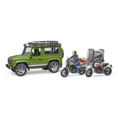 Bruder Land Rover s prikolico, motorjem in figuro Merilo: 1:16