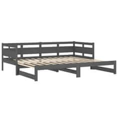 Vidaxl Izvlečna dnevna postelja siva trdna borovina 2x(80x200) cm